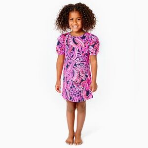 Lilly Pulitzer Bright Petal Pink Ref & Navy Floral Aline Dress Cap Sleeves